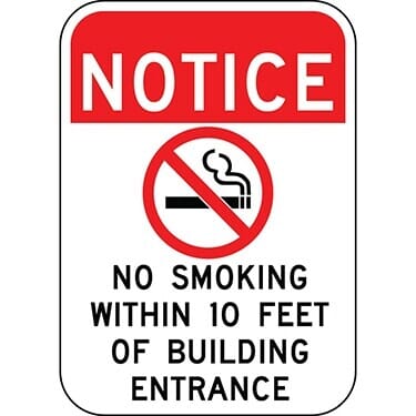 Notice No Smoking Within 10 Ft Of Building with Symbol Sign