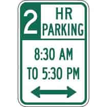 Two Hour Parking with Times 8:30 A.M. to 5:30 P.M. and Double Arrow Sign