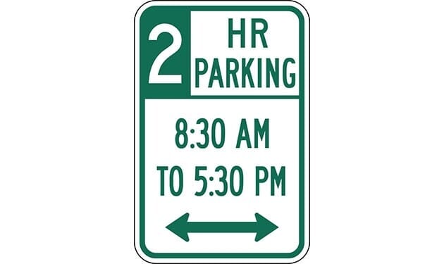 Two Hour Parking with Times 8 30 A.M. to 5 30 P.M. and Double