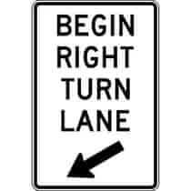 Begin Right Turn Lane with Down Arrow Sign