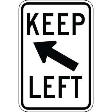 Keep Left with Oblique Arrow Sign