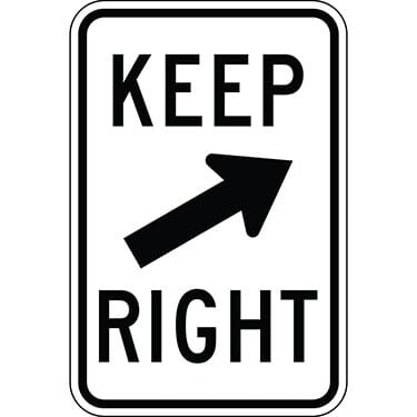 Keep Right with Oblique Arrow Sign