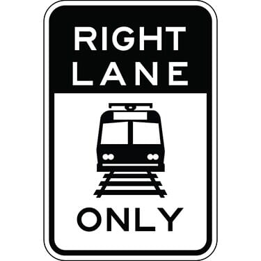 Light Rail Symbol Right Lane Only Sign