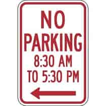 No Parking 8:30 A.M to 5:30 P.M with Left Arrow Sign