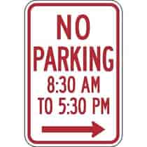 No Parking 8:30 A.M to 5:30 P.M with Right Arrow Sign