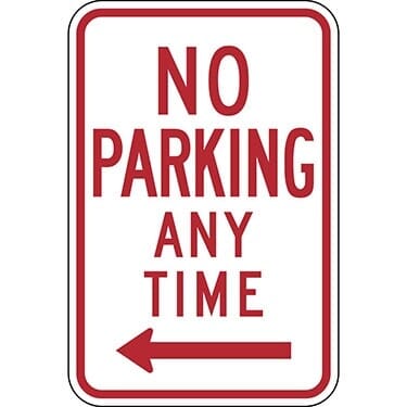 No Parking Anytime with Left Arrow Sign