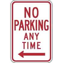 No Parking Anytime with Left Arrow Sign