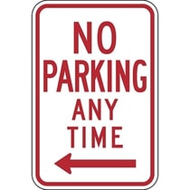 No Parking Anytime with Left Arrow Sign
