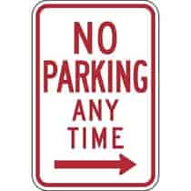 No Parking Anytime with Right Arrow Sign
