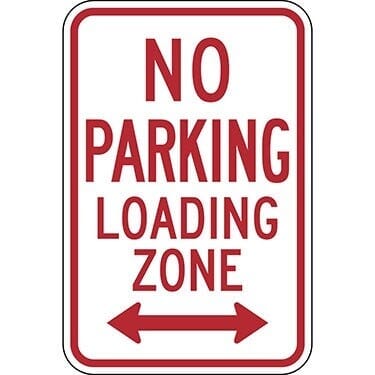 No Parking Loading Zone with Double Arrow Sign