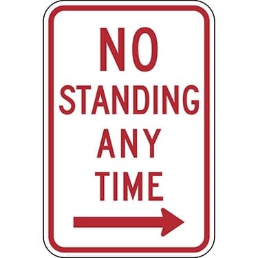 No Standing Any Time with Right Arrow Sign
