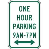 One Hour Parking with Specific Times 9 A.M to 7 P.M. with Double Arrow Sign