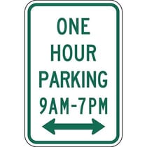 One Hour Parking with Specific Times 9 A.M to 7 P.M. with Double Arrow Sign