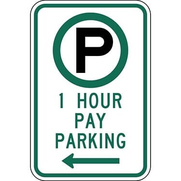 Parking Permitted 1 Hour Pay Parking with Left Arrow Sign