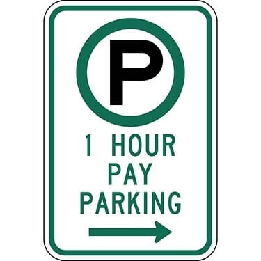 Parking Permitted 1 Hour Pay Parking with Right Arrow Sign