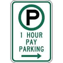 Parking Permitted 1 Hour Pay Parking with Right Arrow Sign