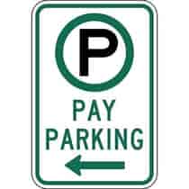 Parking Permitted Pay Parking with Left Arrow Sign
