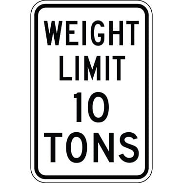Weight Limit 10 Tons Sign
