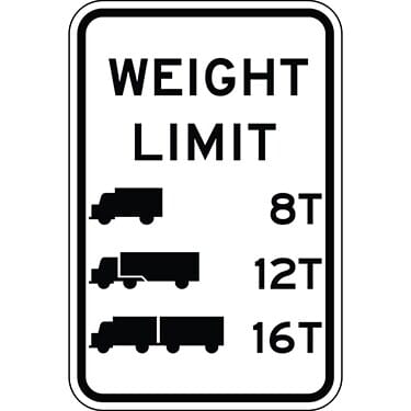 Weight Limit with Symbols 8 T, 12 T, 16 T Sign