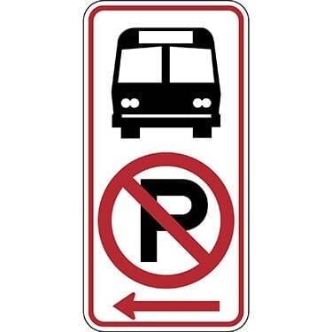 Bus Stop with No Parking Symbol, Left Arrow Sign