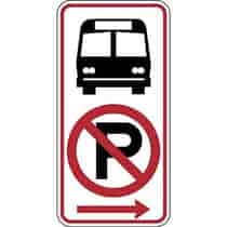 Bus Stop with No Parking Symbol, Right Arrow Sign
