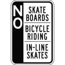 No Skate Boards Bicycle Riding In-Line Skates - Side Bar Sign