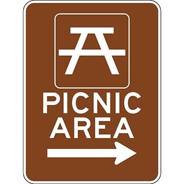 Picnic Area with Symbol Right Arrow Sign