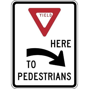 Yield Here To Pedestrians Right Arrow Sign